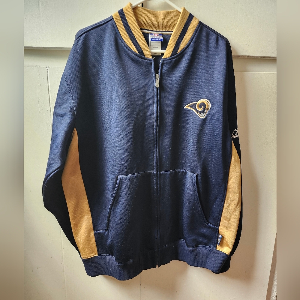 NFL St Louis Rams Reebok Sport Jacket with pockets Large Navy Gold L